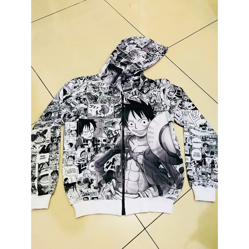Jaket Anime Luffy Onepiece Fullprint Black and White Comics