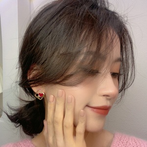 Anting Tusuk Sterling Silver 925 Desain Hati Merah Gaya Korea Elegan Untuk Wanita