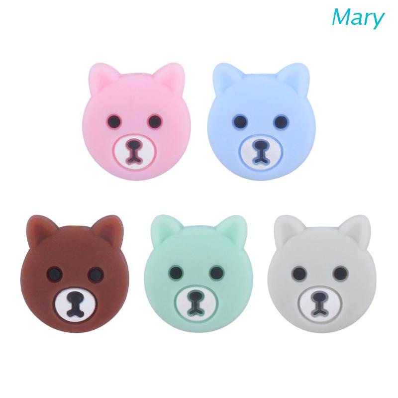 Mary 5pcs / set Klip Rantai Manik Silikon Desain Kartun Kepala Beruang Holder Dot Empeng / Kalung