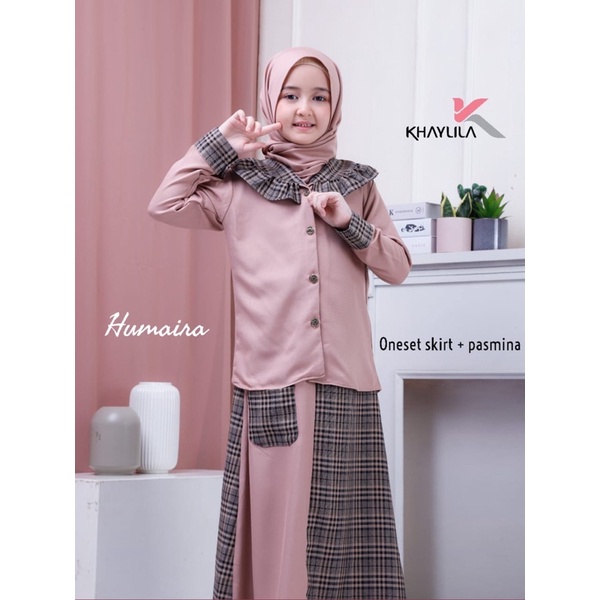 Humairah One Set Skirt Pashmina Baju Rok Anak Perempuan Khaylila - Gamis Hijab OneSet Cewek - Setelan Muslim Muslimah Jilbab Kerudung Pasmina Usia 7 Sampai 14 Tahun