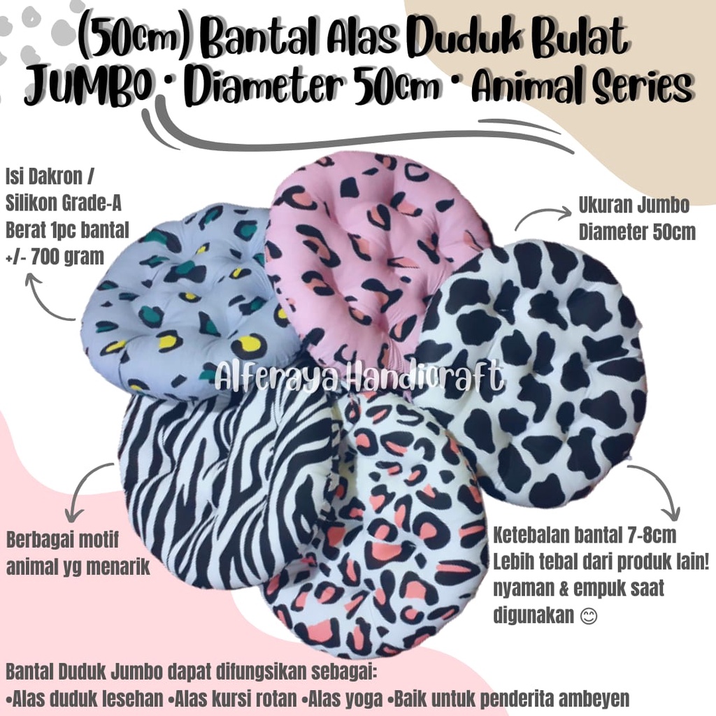 [50cm] Bantal Alas Duduk Bulat Jumbo Diameter 50cm Motif Animals - Bantal Duduk Besar - Bantal Duduk