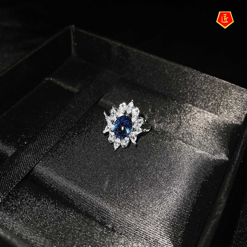 [Ready Stock]Luxury Fully-Inlaid Natural Sapphire Colored Gems Ring