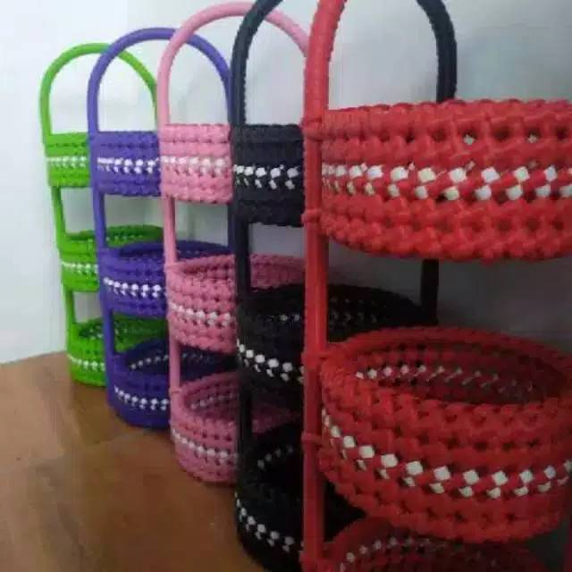 Keranjang bumbu/Rantang/rak bawang 3 susun rotan sintetis (anyam ketupat)