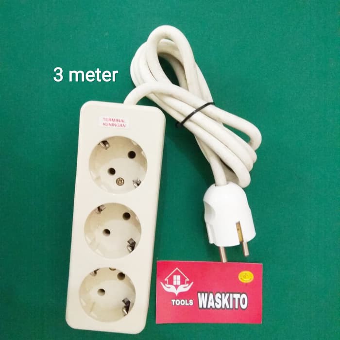 stop kontak 3 lubang kuningan bagus / roll kabel