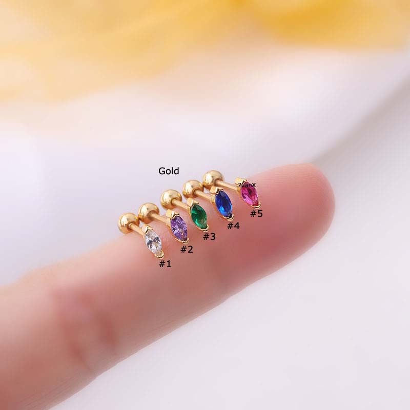 1 Piece Multicolor Zircon Stainless Steel 20Gauge Barbell Helix Piercing Stud