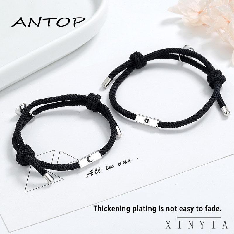 2pcs Gelang Tangan Tali Kepang Magnetik Aksen Mataharibulan Elegan Untuk Pasanganpriawanita