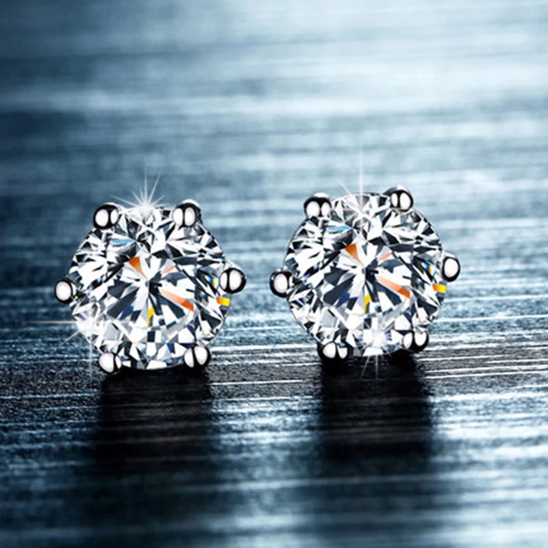 [1 Pairs Six Claw Zircon Stud Earrings ] [Ladies Elegant Rhinestone Studs Earrings] [Korean INS Simple Style Bridal Wedding Party Ear Jewelry]