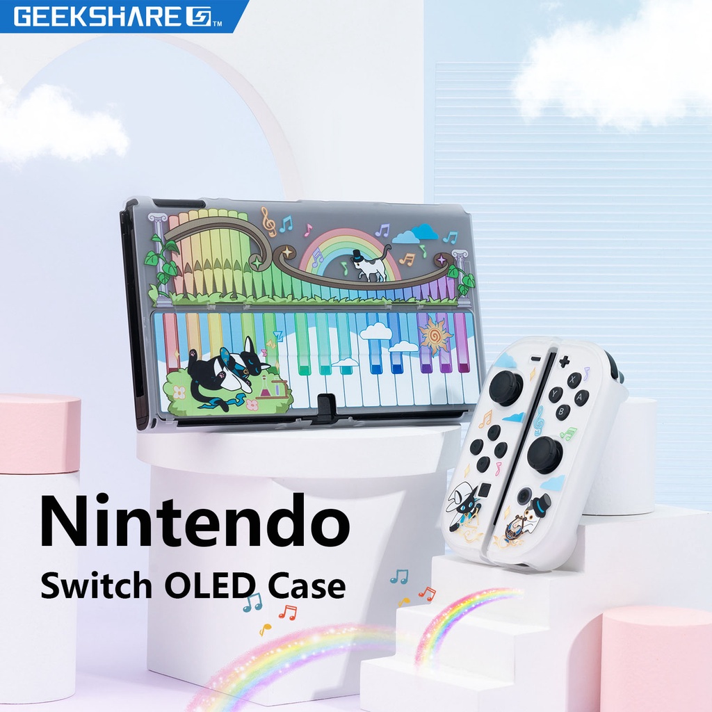 Geekshare Hard Case Pelindung Nintendo Switch Oled Joycon Warna Transparan Bisa Dilepas