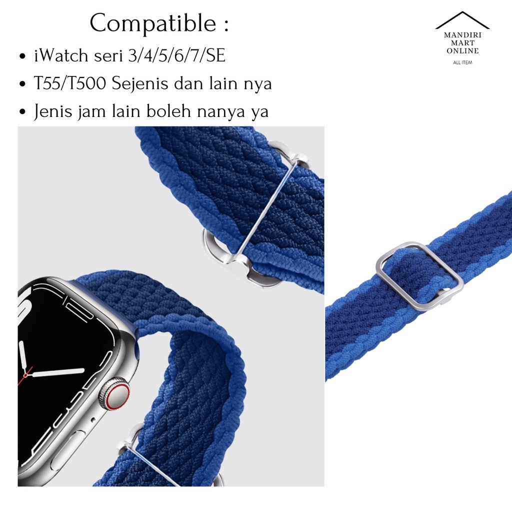 Strap Apple Watch New Braided Nylon Series 7/SE 6/5/4/3/2/1 Tali iwatch Nilon 38mm/40mm/41mm/42mm/44mm/45mm