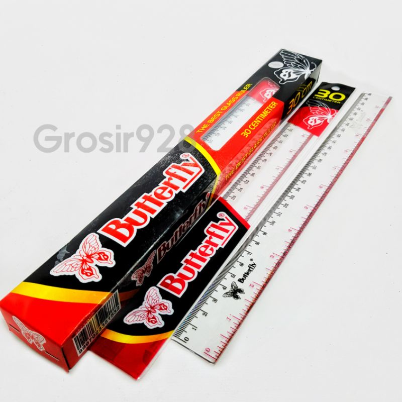 

(Per 12 pc) Penggaris / Garisan mika plastik / Glass Ruler Butterfly 30 cm
