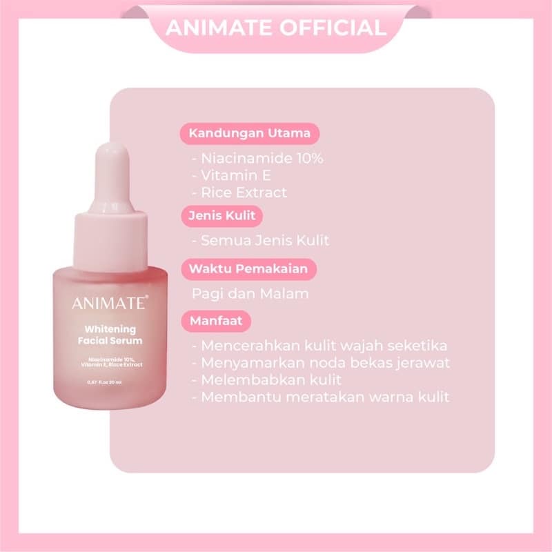 ANIMATE Whitening Facial Serum 20ml / Serum Whitening Facial Animate / Serum Mencerahkan Original / 
