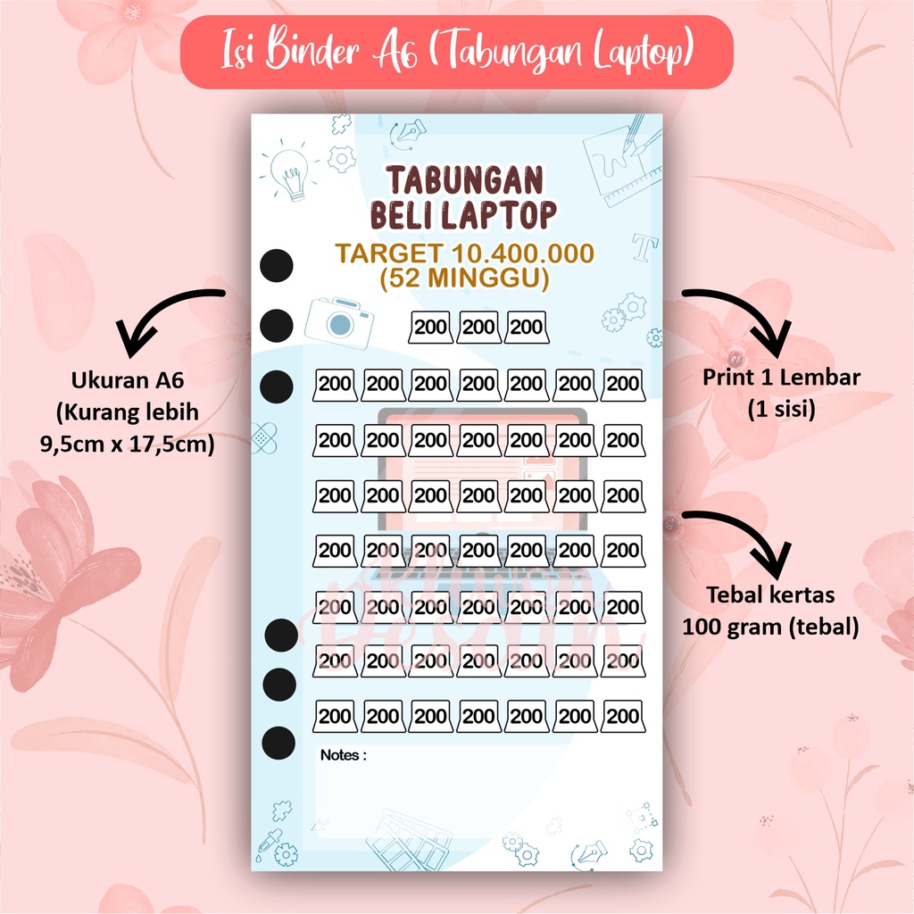 

isi kertas binder a6 ring 6 tabungan beli laptop