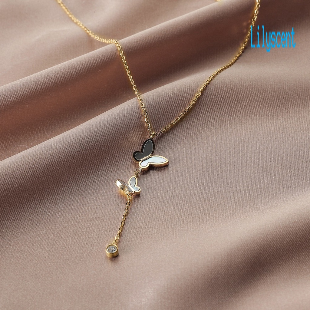 Lily Kalung Rantai Wanita Liontin Kupu-Kupu Rumbai Electroplating Adjustable Untuk Hadiah Ulang Tahun