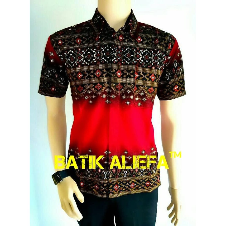 Kemeja Hem Batik Pria Anjani Merah Ekslusive Trand Fashion Pekalongan