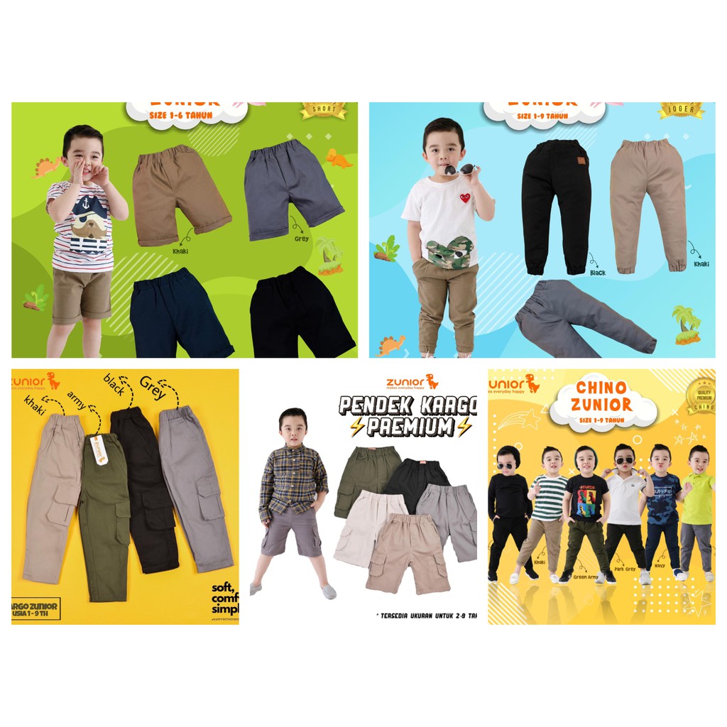 RAF ZUNIOR Chino Jogger Cargo Short Pants Chinos Joger Kargo Celana Pendek Panjang Premium Anak