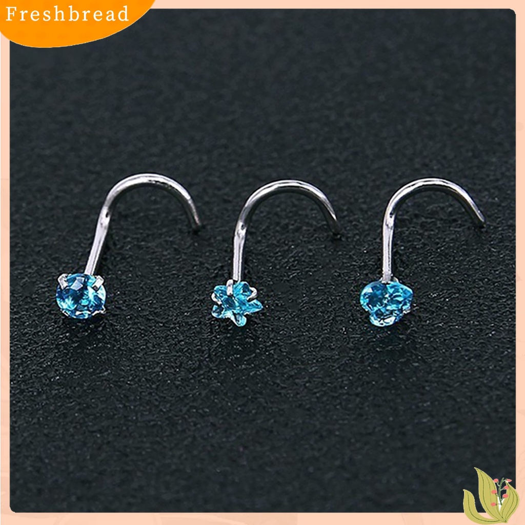 ?Fresh??3Pcs/Set Anting Tusuk Hidung Bahan Stainless Steel Medis dengan Kubik Zirkonia Warna Warni