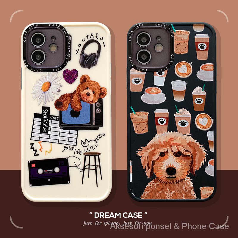 Kartun Anjing Peliharaan Apple Ponsel Case untuk iPhone 7 8 Plus 12 Pro Max XS Max XR X 11 Pro Max Ponsel Case Kualitas Tinggi Lensa Ponsel Penutup Pelindung Logam