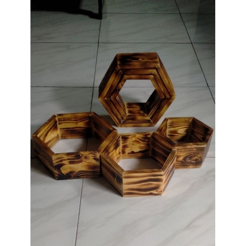 RAK DINDING SEGI ENAM HOXAGONAL 1SET 3PCS