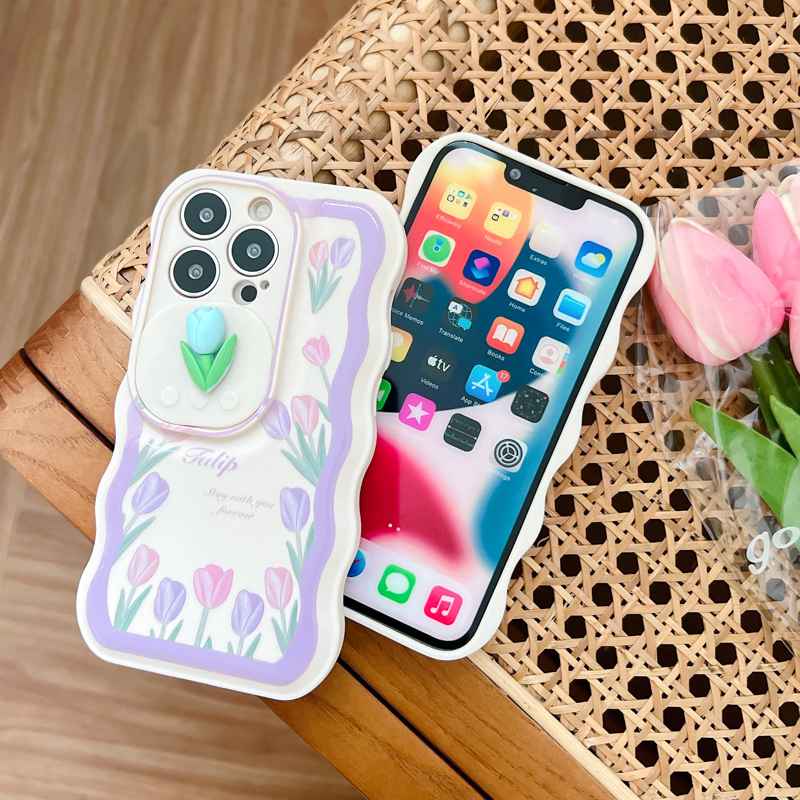 Soft Case Pelindung Kamera Motif Bunga tulip Warna Ungu Untuk IPhone 11 12 13 14 Pro Max