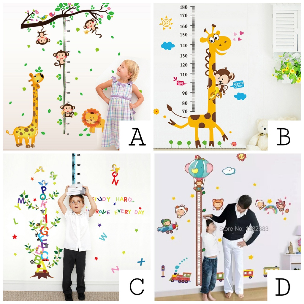 RELIZA WALL STICKER / STIKER DINDING PENGUKUR TINGGI BADAN ANAK HEWAN GROW UP ANIMAL