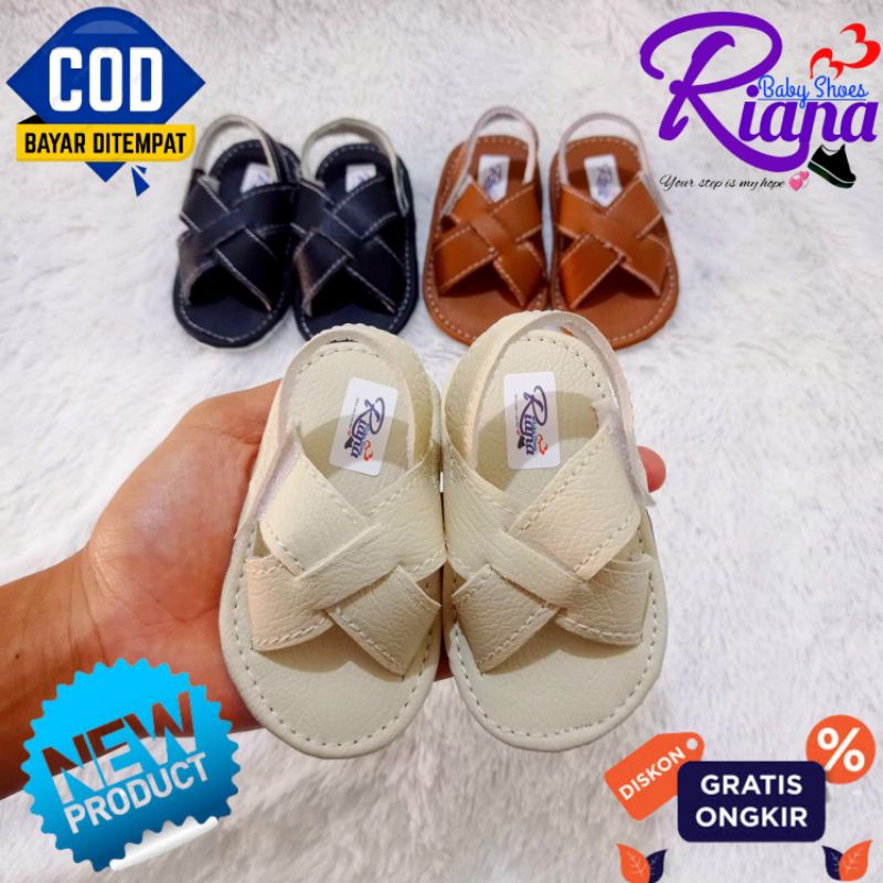 [KS32 ] Sandal bayi kulit Sintetis Silang murah terbaru usia 3-12 Bulan