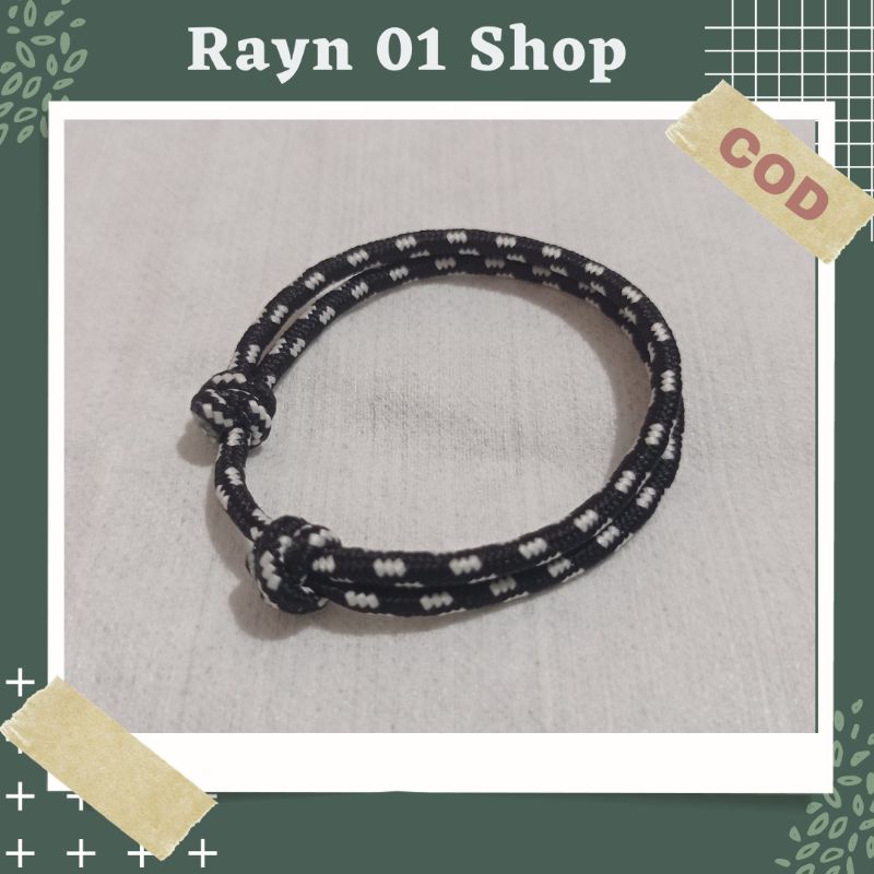 Gelang Tali Paracord Polos Hitam Pria Wanita / Gelang Gaya Korea / Gelang Trendy / Gelang Tali Unisex-Hitam Bintik Putih