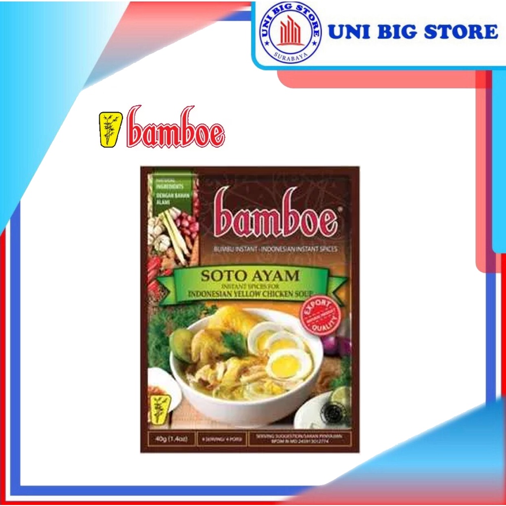 

Bamboe Export Soto Ayam 40 gr Turmeric Chicken Soup Bumbu Masak Instan