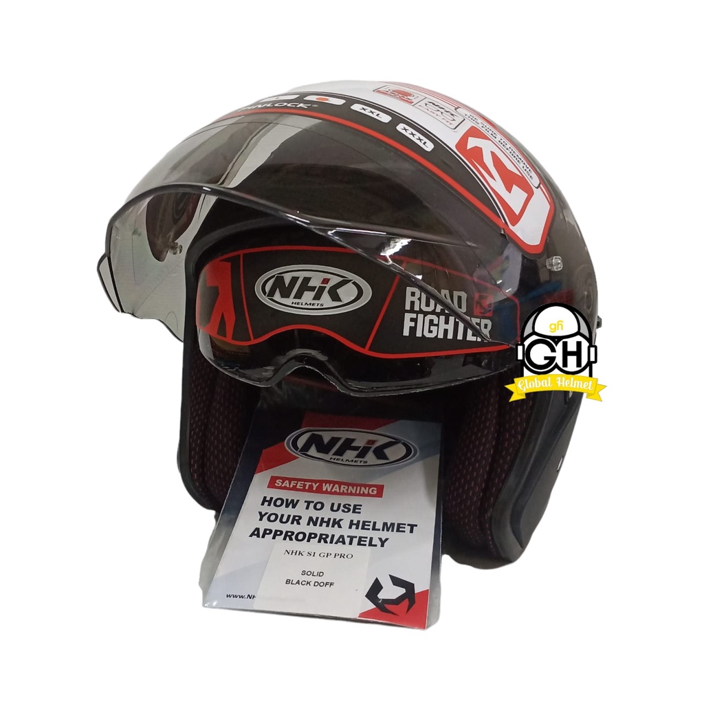 NHK S1 GP PRO SOLID BLACK DOFF HALF FACE DOUBLE VISOR WARNA POLOS DD-RING