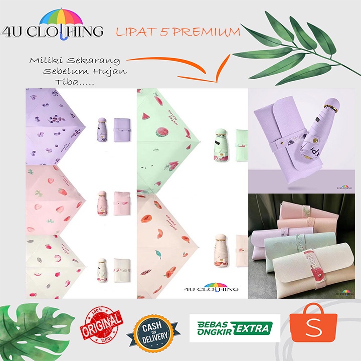 Payung dompet / lipat 5 / mini kecil / SLIM premium motif buah anti UV / Payung lipat premium Quality / payung kokoh diameter 90cm