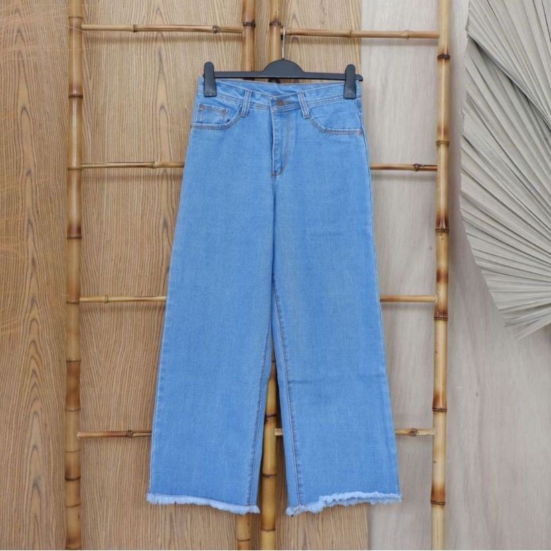 Celana kulot jeans wanita putih jins denim highwaist murah cewek cewe cullote Lepis cutbray levis-Kulot rws light blue