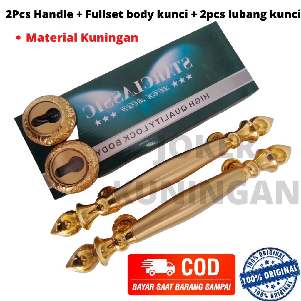 1Set Handle pintu rumah / Handle pintu kuningan motif sawo GOLD / gagang pintu rumah