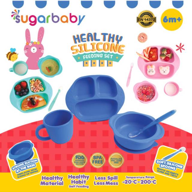 Healthy Silicone Feeding Set Sugar Baby / Piring dan Mangkok Makan Bayi Anak