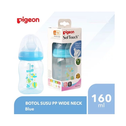 BOTOL SOFTOUCH PP CLEAR WIDE NECK PLUS NIPPLE 160ML PIGEON