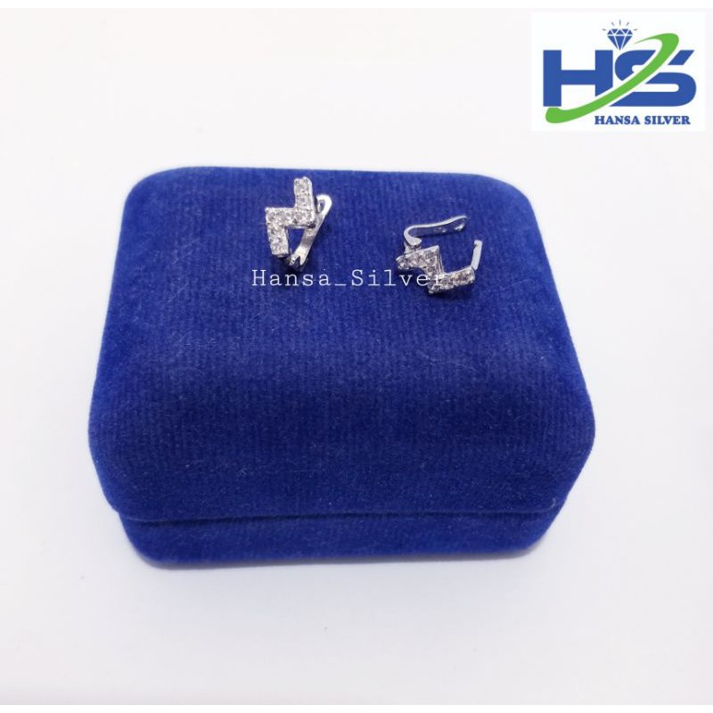 Anting Jepit Perak Asli Silver 925 Lapis Emas Putih Model Zigzag - Anting Wanita Anti Karat