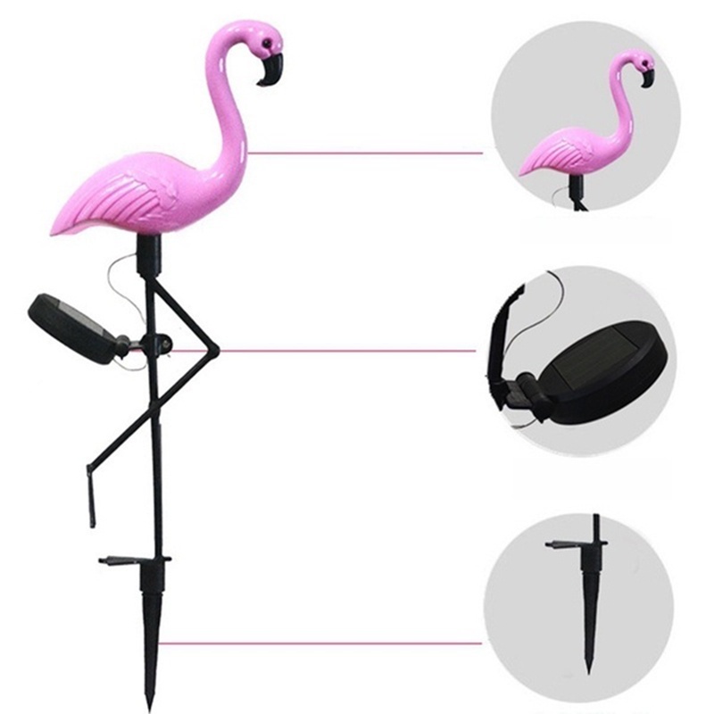 (LUCKID) Lampu Taman Led Tenaga Surya 3-Led Bentuk Flamingo