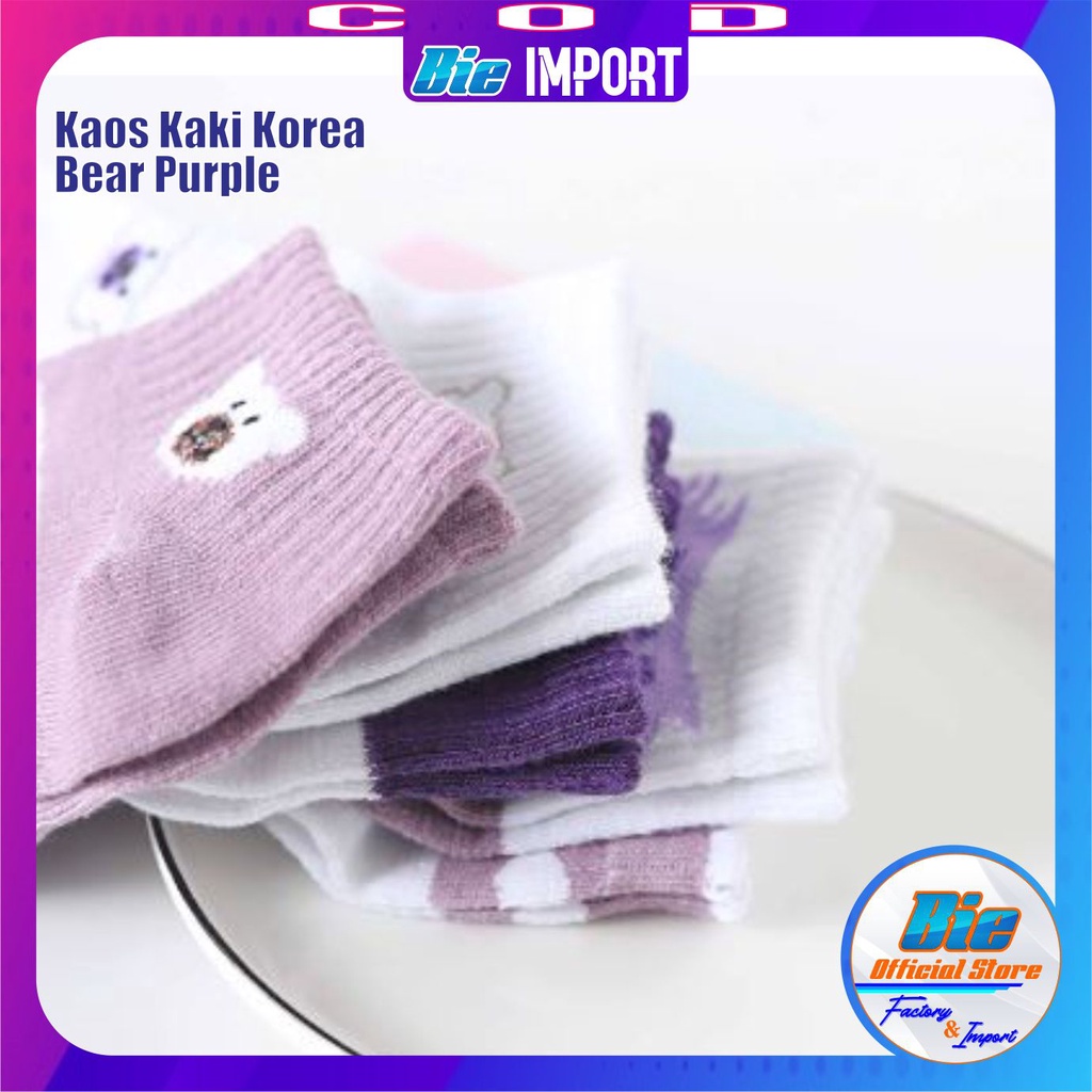 Kaos Kaki Wanita Korea Motif Purple Import Best Seller