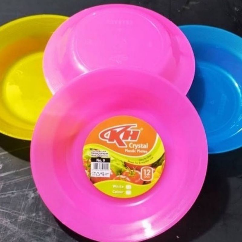 Piring plastik crystal KH 9 inch warna
