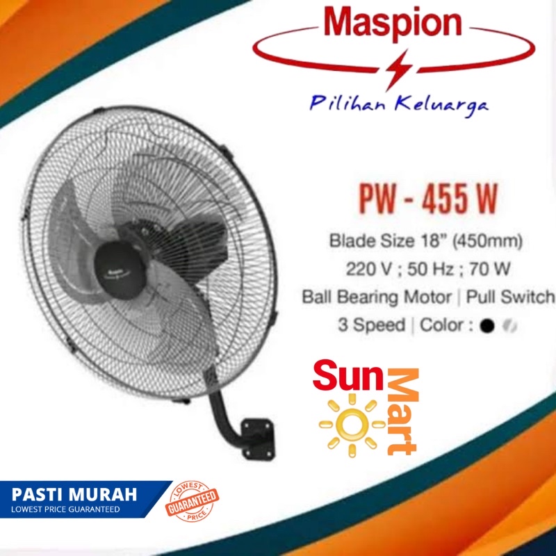 Maspion MSP PW-455 W Power Wall Fan / Kipas Angin Dinding 18 Inch / 45cm PW 455 / PW455