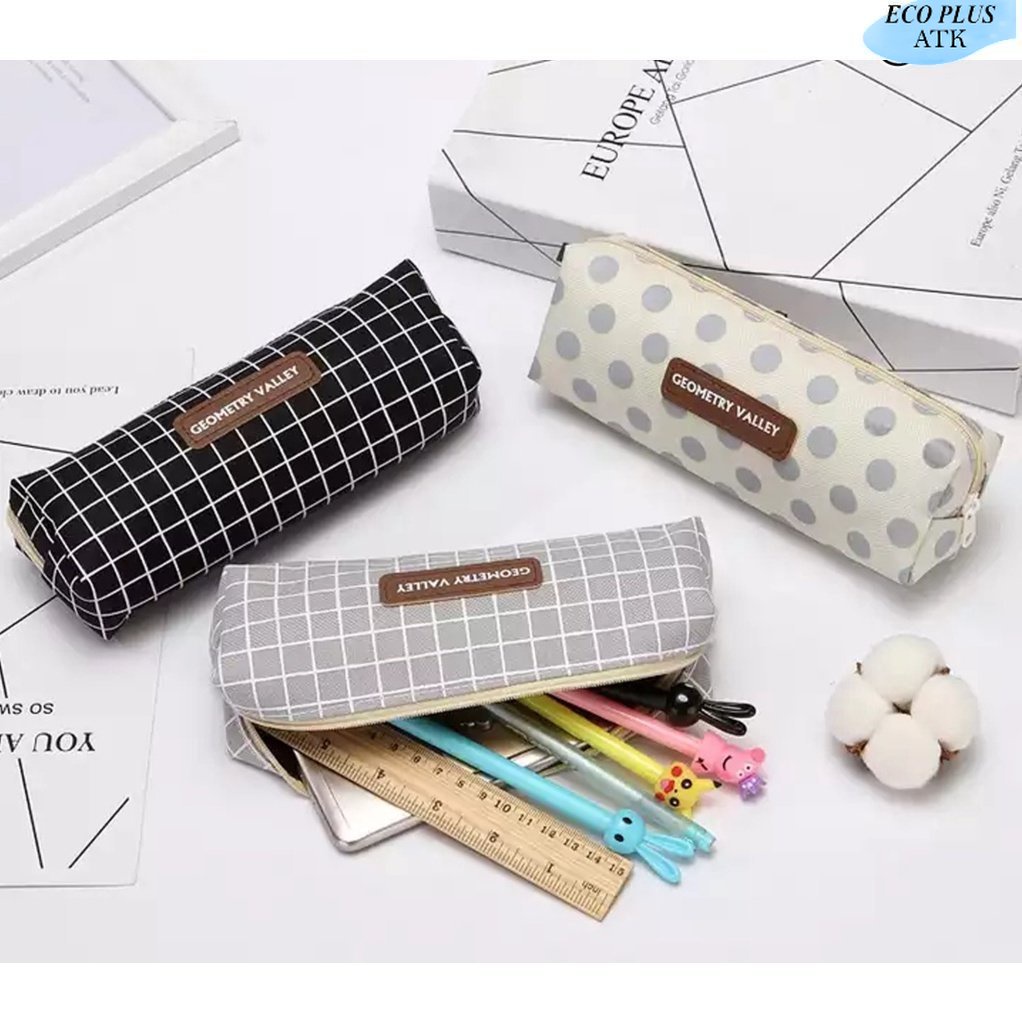 Pencil Bag Tempat Pensil Kain Perlengkapan Sekolah Kantor Elegan Geometry Valey