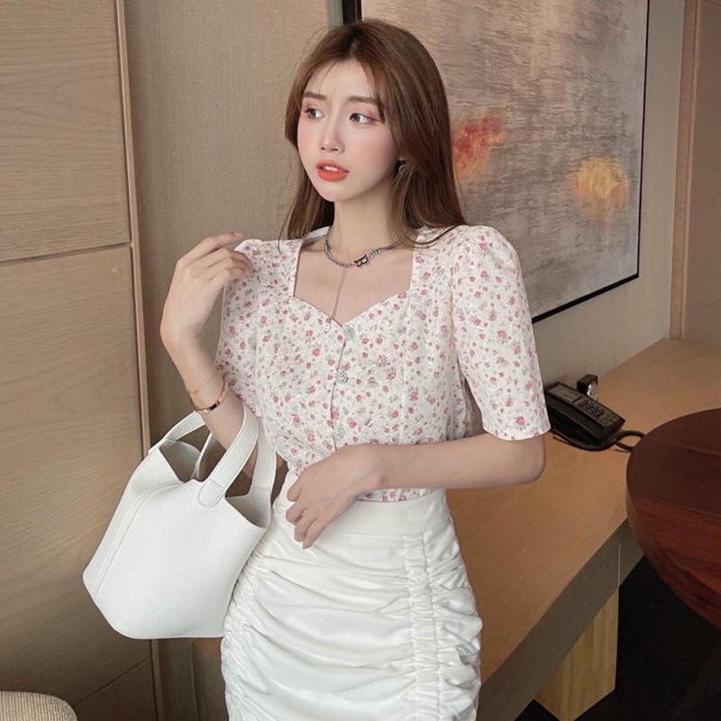 Joanna Floral Embro Crop Blouse Wanita Import