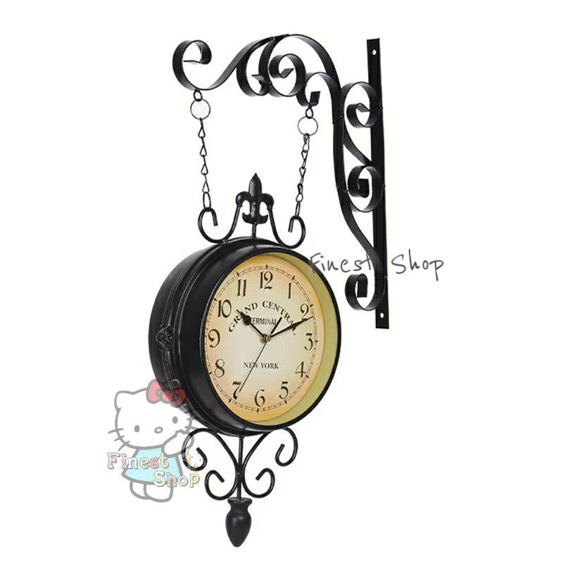 Jam Dinding Gantung Dua Sisi Shabby Wall Clock Double Side Hiasan Rumah Vintage Jam Sweep Garden