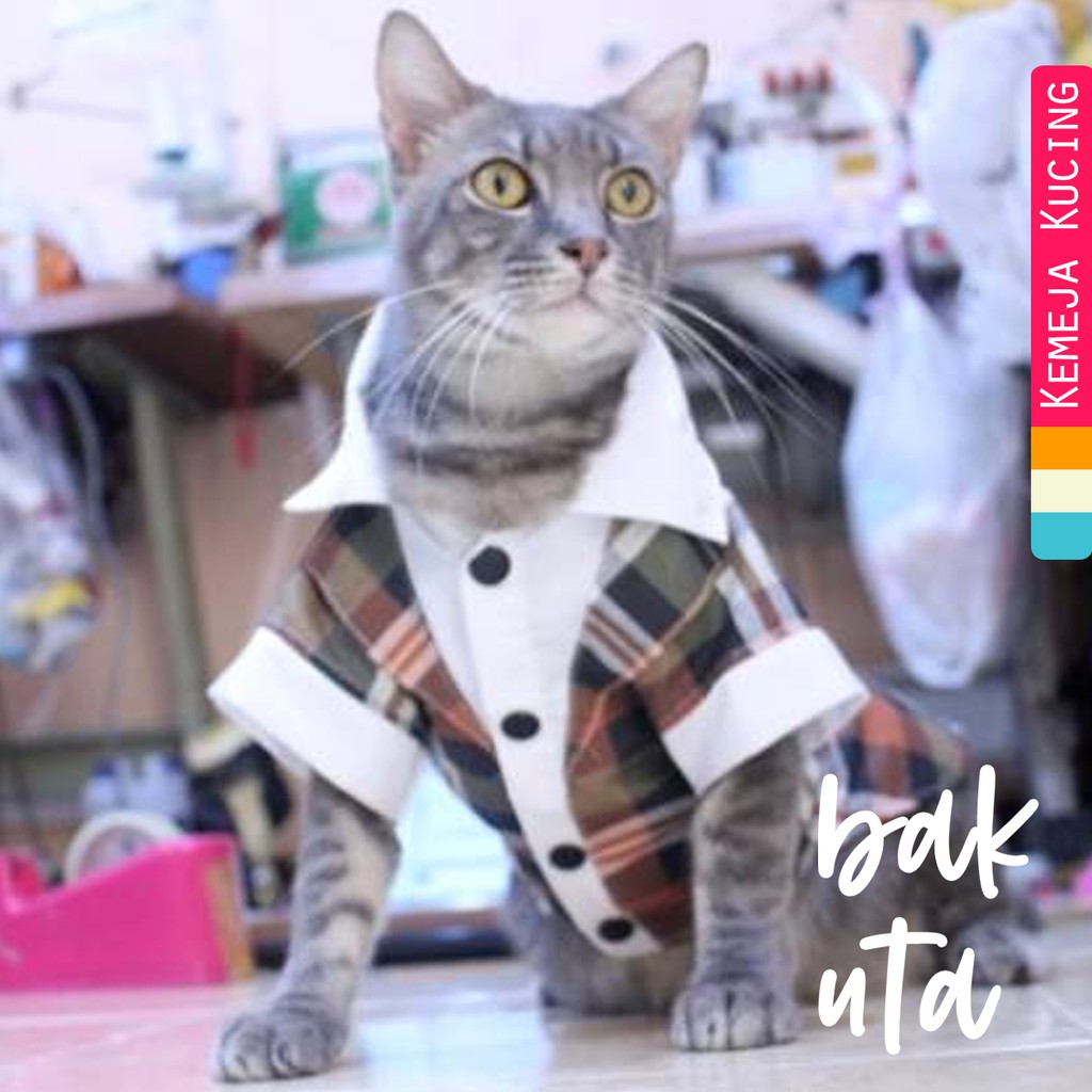 Tuxedo tanpa dasi motif kotak-kotak coklat lucu untuk kucing &amp; anjing / baju kucing murah size S-XL