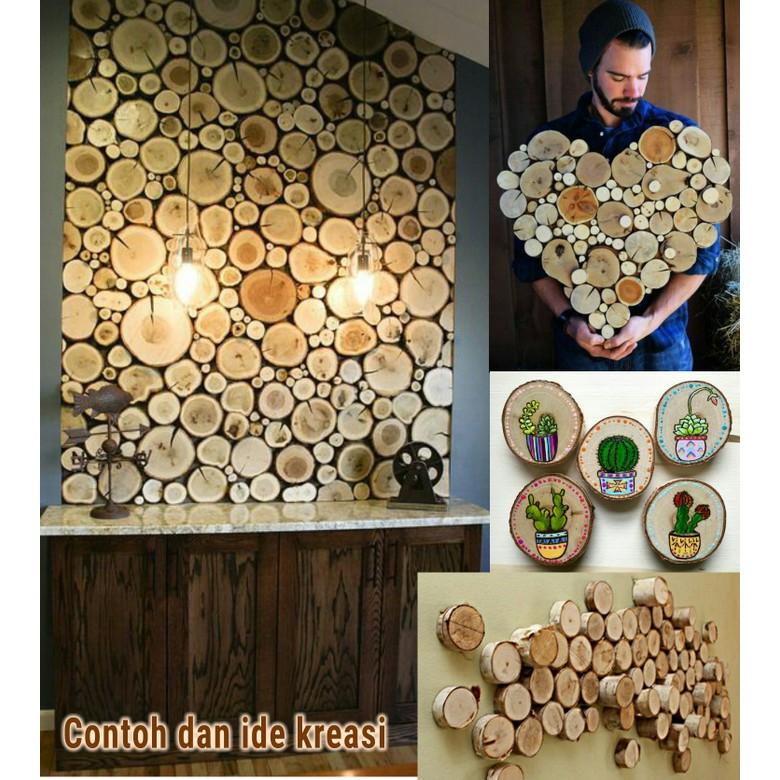 Wood slice 23-25 cm log kayu hiasan dinding bahan craft dekorasi