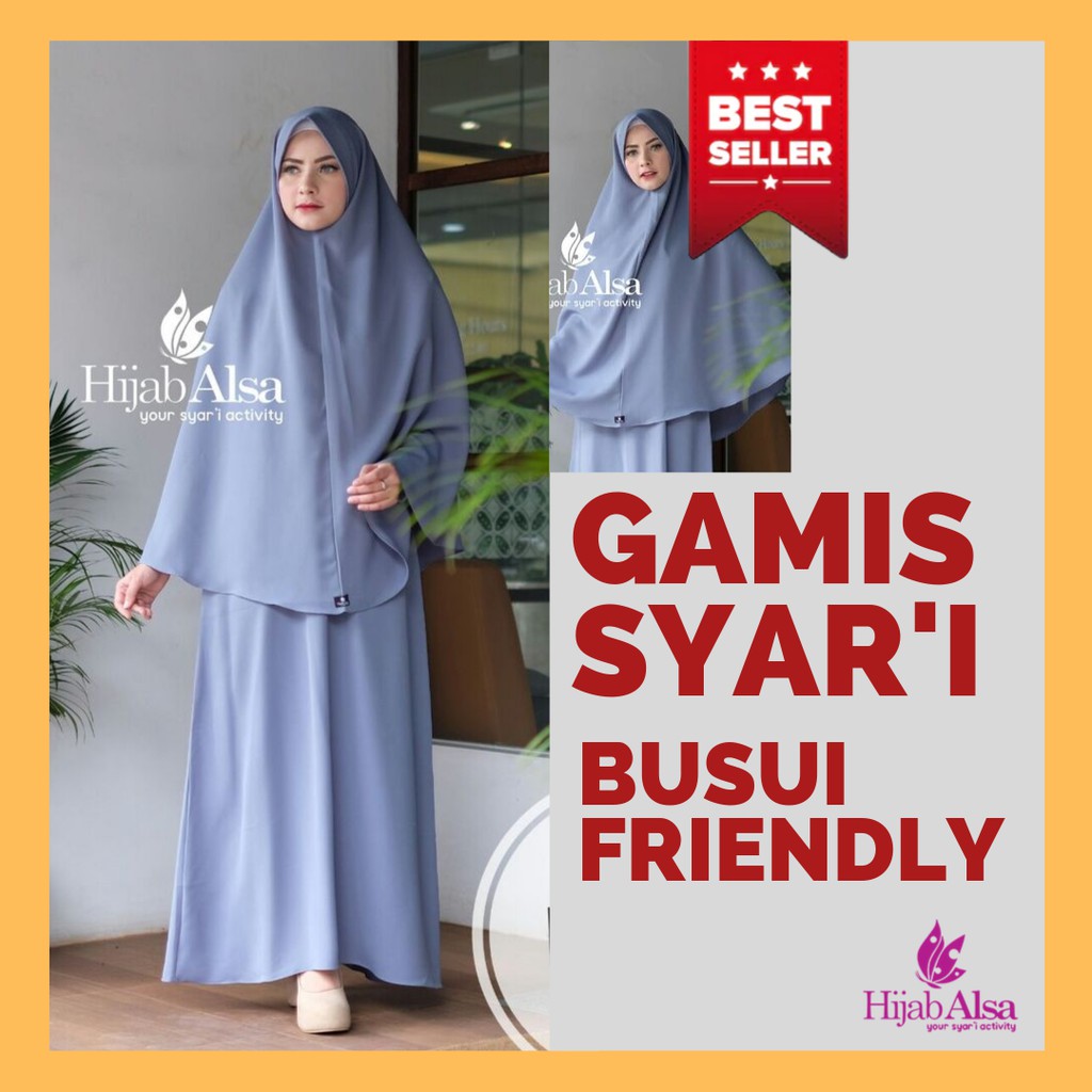 Hijab Alsa | Gamis Syari | Busui Friendly | Mafaza Khimar Anita | Muslimah Akhwat Wanita Denim