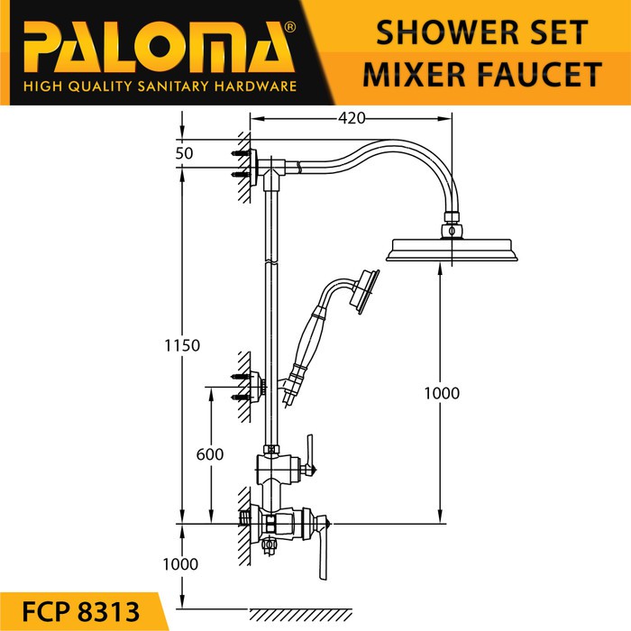 PALOMA FCP 8313 Shower Tiang Set Column Mandi Keran Kran Panas Dingin