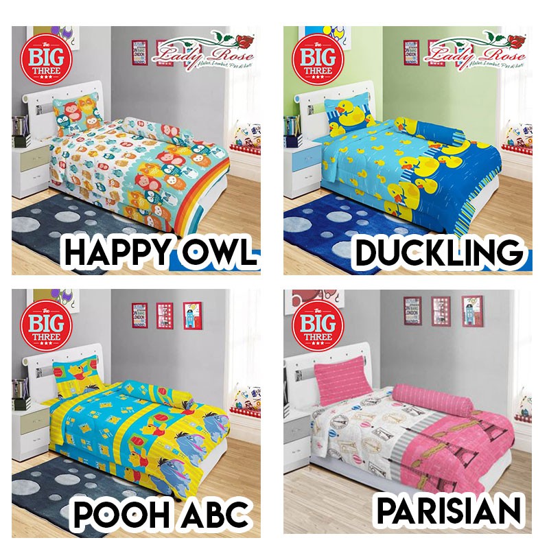 Sprei LADY ROSE SORONG DUO 2in1 120x200 motif JANET  NADYA ALDO LEON RIO SWEETY PONY JANET POPPY OWL REGAN DUCKLING BERUANG PIKKA  - Single 120 LADYROSE SP