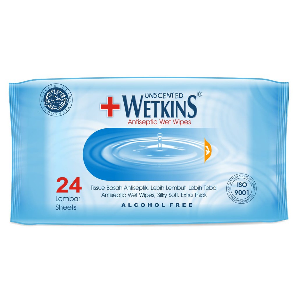 TISU BASAH ANTISEPTIK TISSUE 24 LBR WETKINS UNSCENTED TISSUE WIPES ANTI BAKTERI