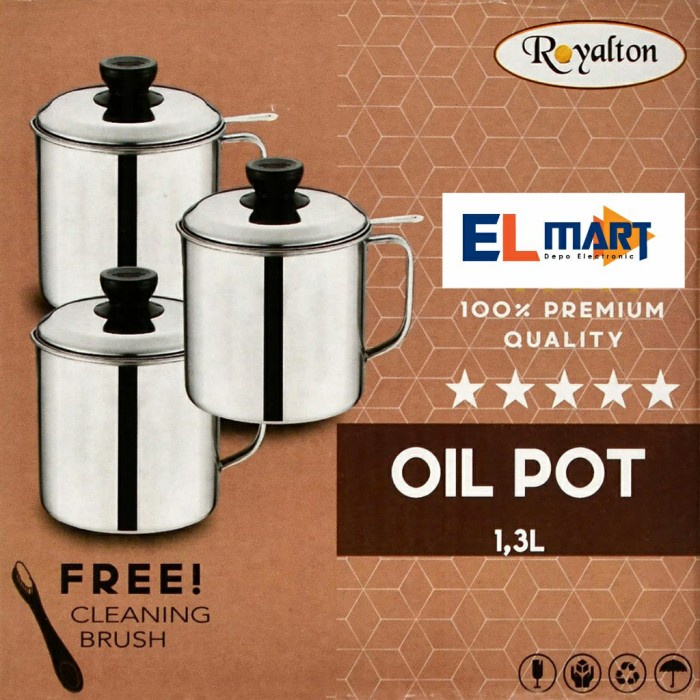 Asta Royalton 1,3 Liter Stainless Oil pot Saringan Tempat Minyak 1,3L