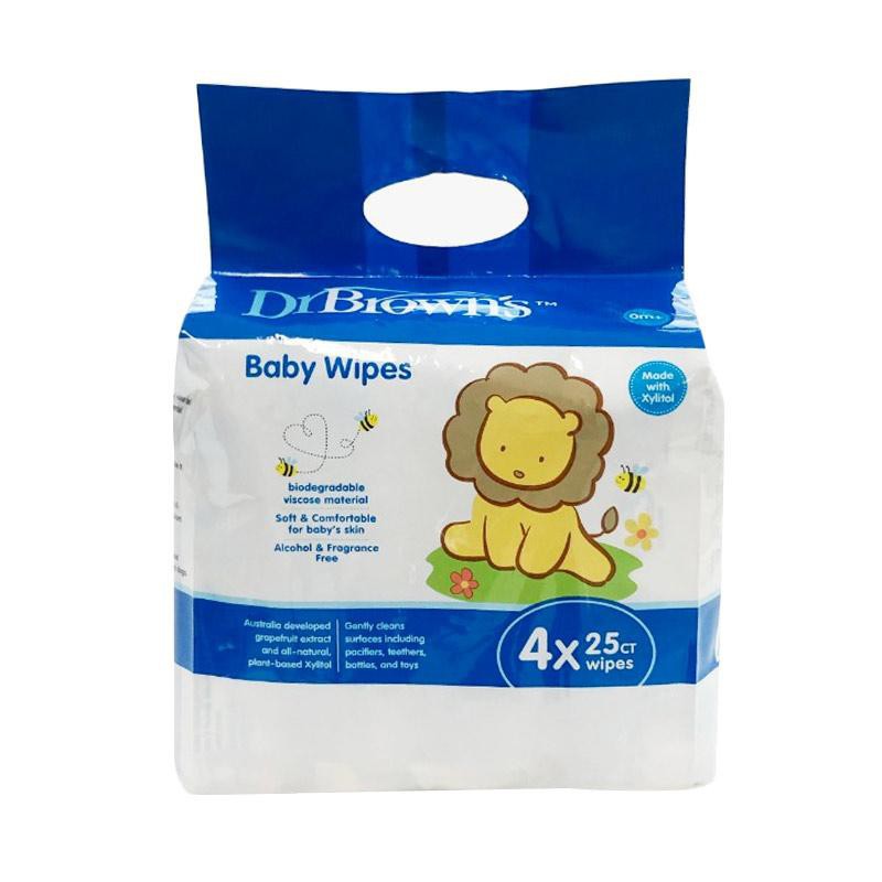 Dr Brown's HG044 Natural Baby Wipes 4 x 25 Wipes