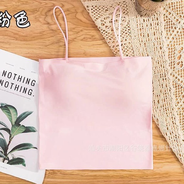 Tanktop polos wanita basic dengan cup bra /tanktop busa/tanktop import-Pink